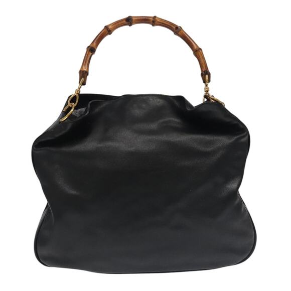 GUCCI Bamboo Hand Bag Leather Black Gold 001 1781 001 1781 - Picture 3 of 16